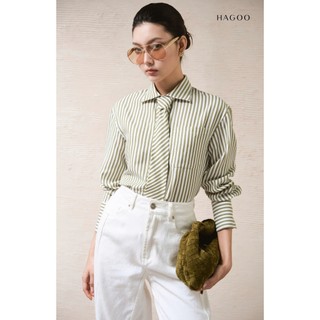 Sơ mi nữ kẻ sọc kèm cà vạt HAGOO phong cách thanh lịch công sở [A8109]
