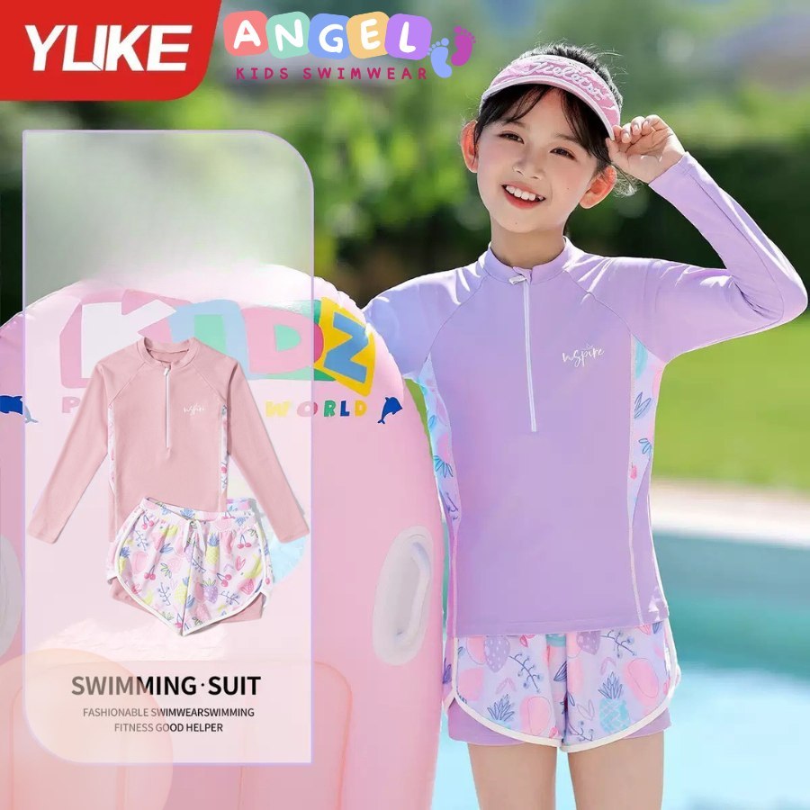 Đồ bơi bé gái tay dài chống nắng khóa kéo trước dễ dàng quần đùi 2 lớp kín đáo màu mới siêu hot 2026