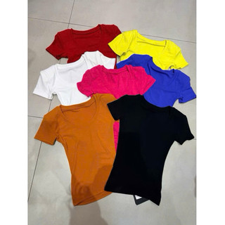 Áo phông cotton cổ U cộc tay có đệm vai (hàng QC-wu33) #807