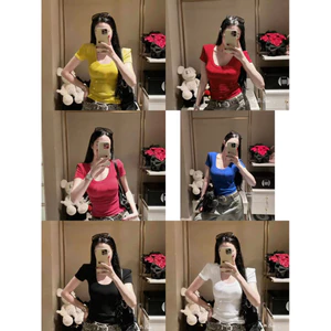 Áo phông cotton cổ U cộc tay có đệm vai (hàng QC-wu33) #807
