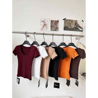 Áo phông cotton cổ U cộc tay có đệm vai (hàng QC-wu33) #807