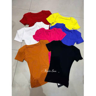 Áo phông cotton cổ U cộc tay có đệm vai (hàng QC-wu33) #807