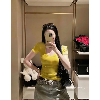 Áo phông cotton cổ U cộc tay có đệm vai (hàng QC-wu33) #807