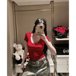 Áo phông cotton cổ U cộc tay có đệm vai (hàng QC-wu33) #807