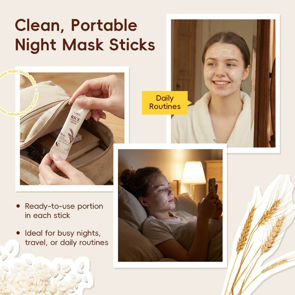 Mặt Nạ Ngủ Gạo LAIKOU Dưỡng Ẩm Sáng Da Overnight Mask 3g Dạng Gói Mini Tiện Lợi – Phù Hợp Dùng Thử Hoặc Mang Du Lịch
