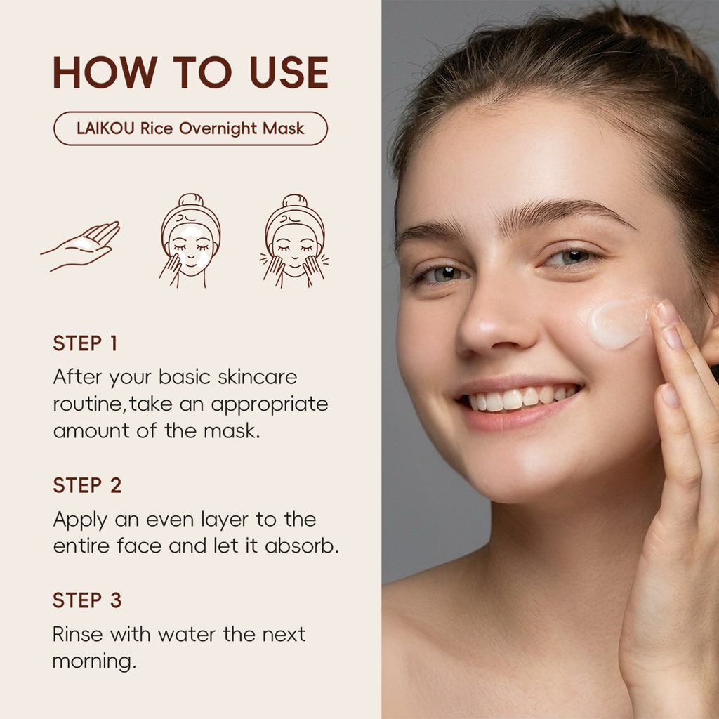 Mặt Nạ Ngủ Gạo LAIKOU Dưỡng Ẩm Sáng Da Overnight Mask 3g Dạng Gói Mini Tiện Lợi – Phù Hợp Dùng Thử Hoặc Mang Du Lịch