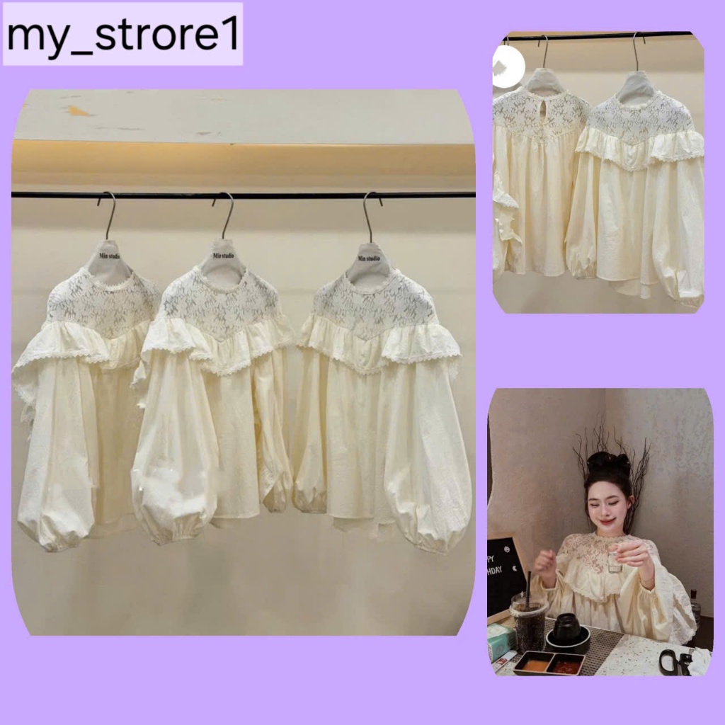 Áo sơ mi dài tay form rộng cổ phối ren bèo chất liệu dầy dặn xịn xò cho nàng