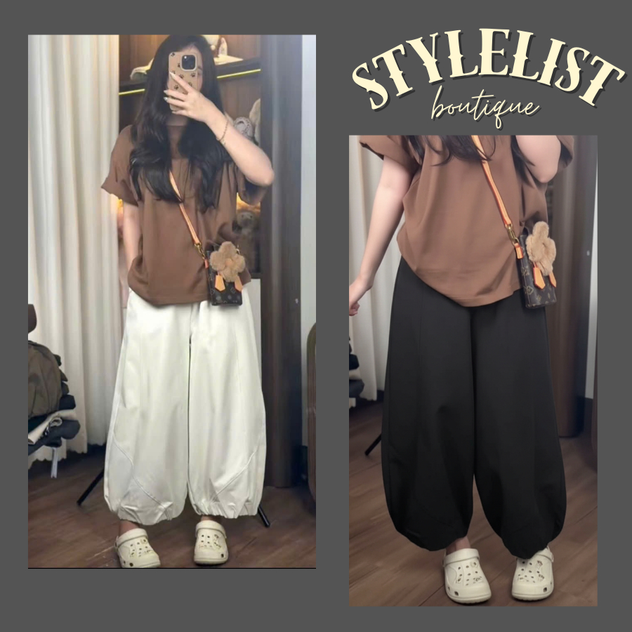 Quần Ống Rộng Nữ Gấu Bo Nhún Dáng Thụng Kaki Nhật , Quần Baggy Suông Rộng Thời Trang Nữ Form Rộng Dài 90-92cm Q0008