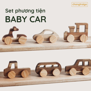 Bộ Xe Gỗ Phương Tiện Giao Thông Quà tặng thôi nôi Chất Liệu Gỗ Tự Nhiên An Toàn Cho Trẻ, Xe Gỗ Bền