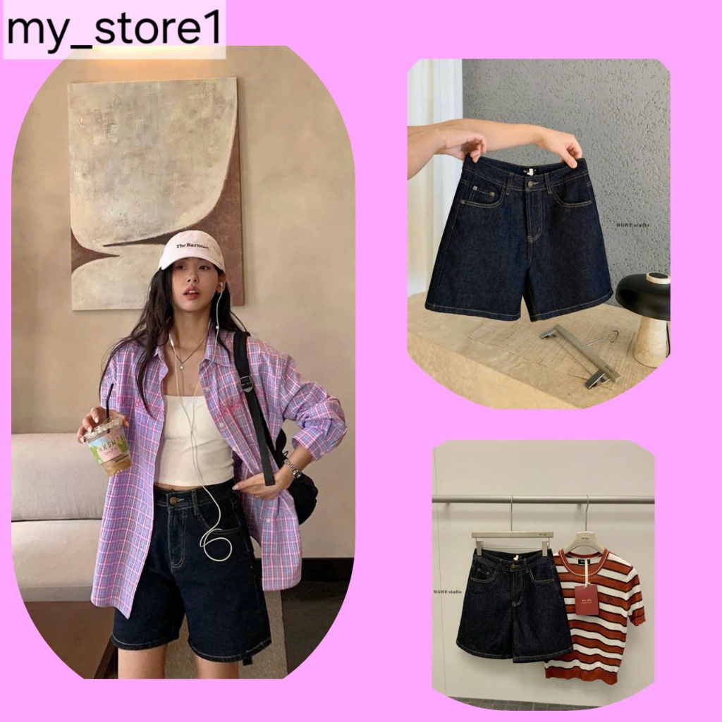 QUẦN bò ngố chất jean mềm cho nữ Quần Short Jean Nữ Ống Rộng Lưng Cao Dáng Suông