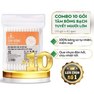 (combo 10gói/ lốc) Bông tăm người lớn/trẻ em Bạch Tuyết 42 que/gói.