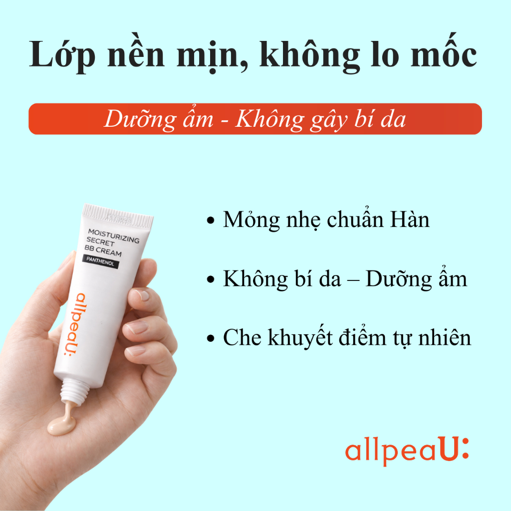 BB Cream 10ml Chuẩn Hàn – Che Phủ Đẹp Tự Nhiên, Mỏng Nhẹ, Không Bí, Không Mốc,allpeaU: