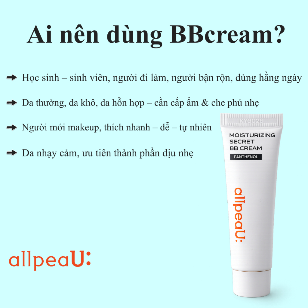 BB Cream 10ml Chuẩn Hàn – Che Phủ Đẹp Tự Nhiên, Mỏng Nhẹ, Không Bí, Không Mốc,allpeaU:
