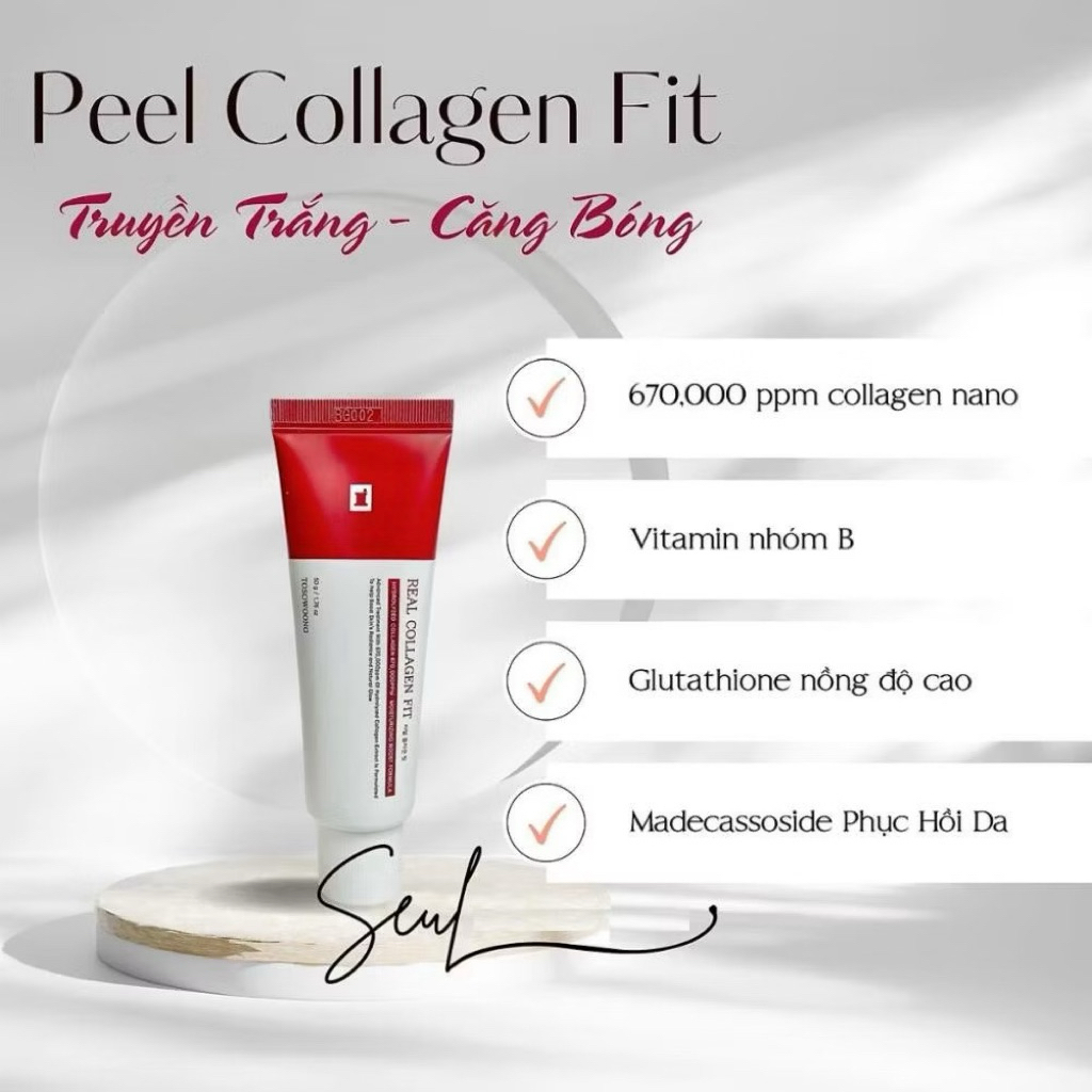 Gel làm sạch d­ưỡng ẩm da TOSOWOONG Real Collagen Fit, 50ml/tuýp - hạn 2028 Hàn Quốc peel collagen tosowoong  IS238