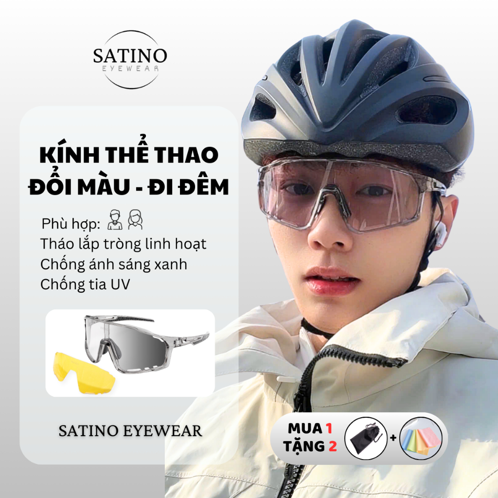 Kính đổi màu đi đêm SATINO kính bảo hộ đi đường chống bụi uv bảo vệ mắt cho người đi xe đạp xe máy kính thể thao F1.N