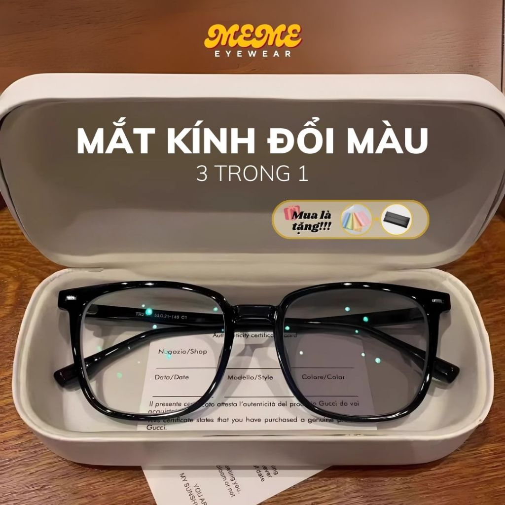 Mắt kính đổi màu nam nữ clubmaster gọng kính vuông to nguyên viền nhẹ chống ánh sáng xanh uv kính mắt thời trang Y16