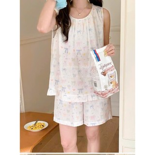Set Đồ Ngủ Nữ Joie Trendy Phối Nơ Pastel Áo Ba Lỗ Đuôi Bèo Xinh Xắn Chất Mềm Mát [Size M-2XL]
