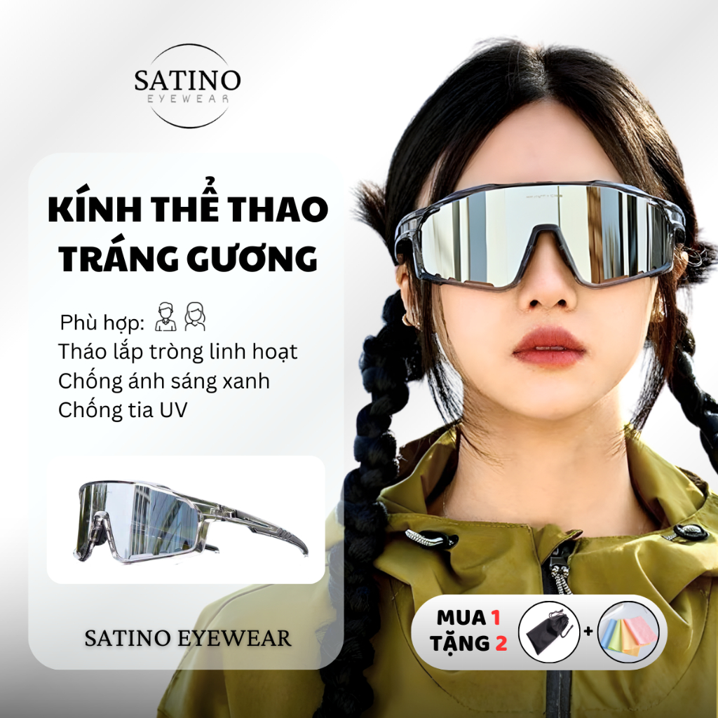 Kính thể thao tráng gương SATINO chống ánh sáng xanh uv chống bụi bảo hộ kính đi đường cho người đi xe đạp xe máy F1/