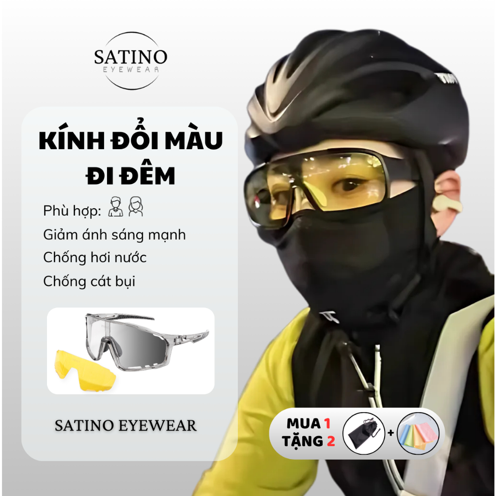 Kính đi đêm ngày mắt kính SATINO kính râm đổi màu chống uv chói đèn xe đi đường chống cát bụi hơi nước bảo vệ mắt F1.D