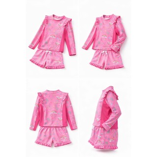 Đồ bơi bé gái họa tiết cầu vồng,labubu gồm áo dài tay +quần đùi ,đồ đi biển bé gái size 10-40kg