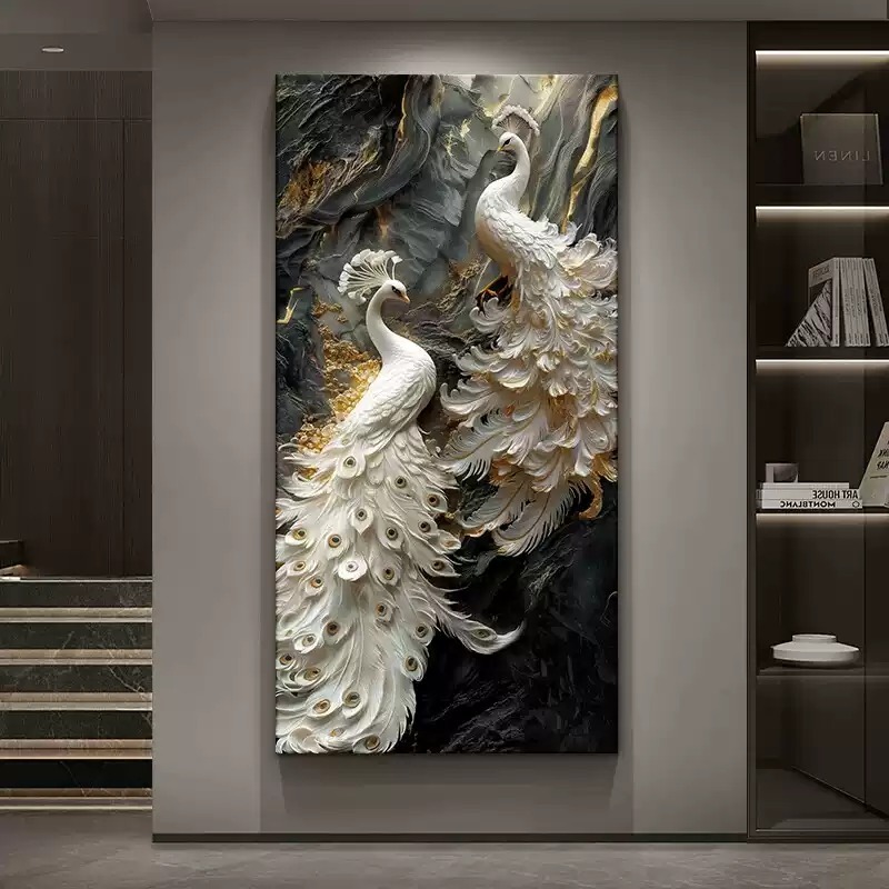 Tranh Treo Decor "Chim Công Phú Quý" Tranh Decor - Tranh Treo Phòng khách, Tranh Treo phòng ngủ, Tranh tráng gương