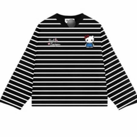 Áo Thun Sweater Kẻ Vằn Dài Tay In Các Mẫu Cutee Basic From Rộng 100% Cotton Mềm Mát Siêu Co Dãn