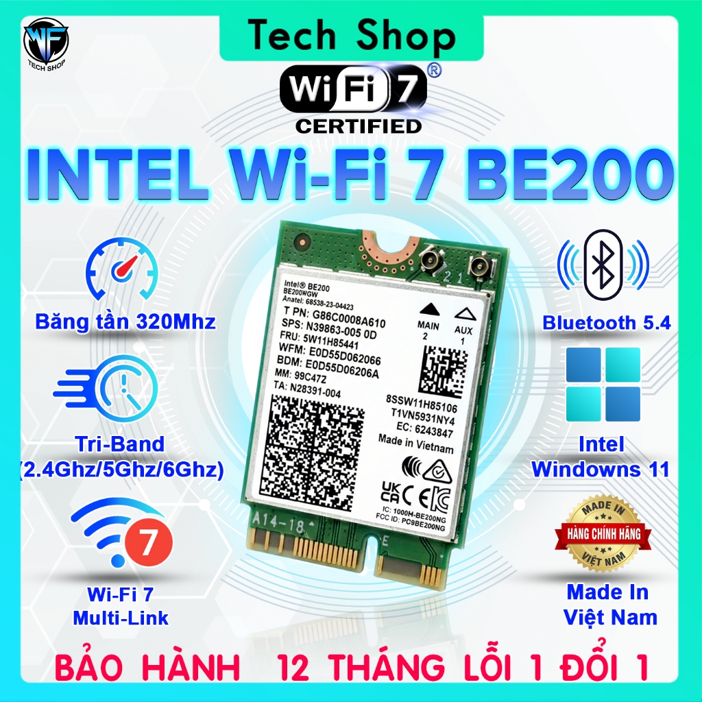 [ BH 12th ] Card WiFi BE200 WiFi 7 2.4G/5G/6GHz Bluetooth 5.4 Chính ...