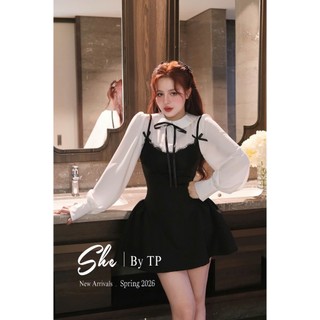 Set áo sơ mi mix váy 2 dây đen ren siêu đẹp dành cho chị em mặc đi chơi kiểu tiểu thư nhẹ nhàng xinh - Baotrang.clothes