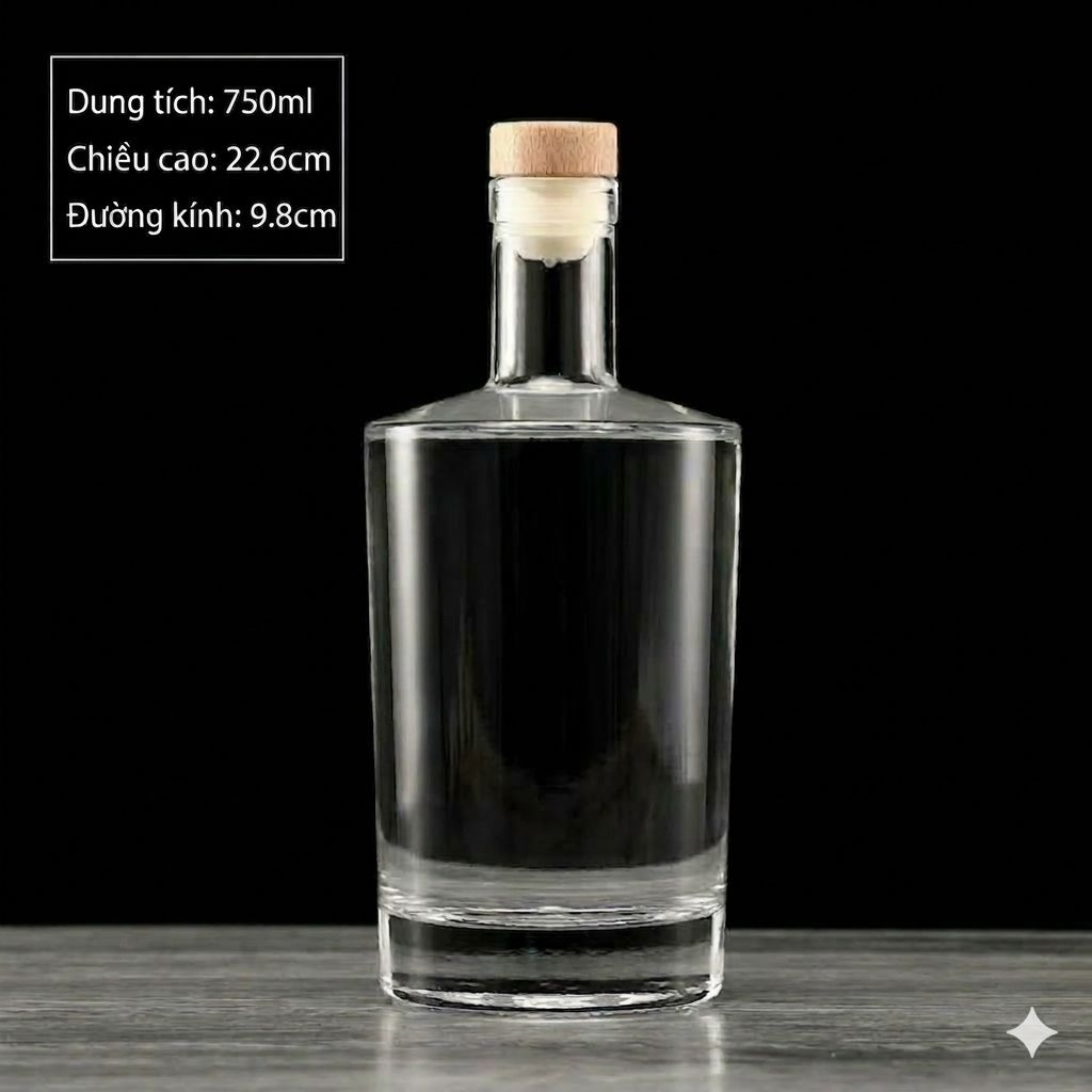 Vỏ chai thủy tinh siêu trong tròn vai vuông dung tích 500, 750ml sang trọng. TVV