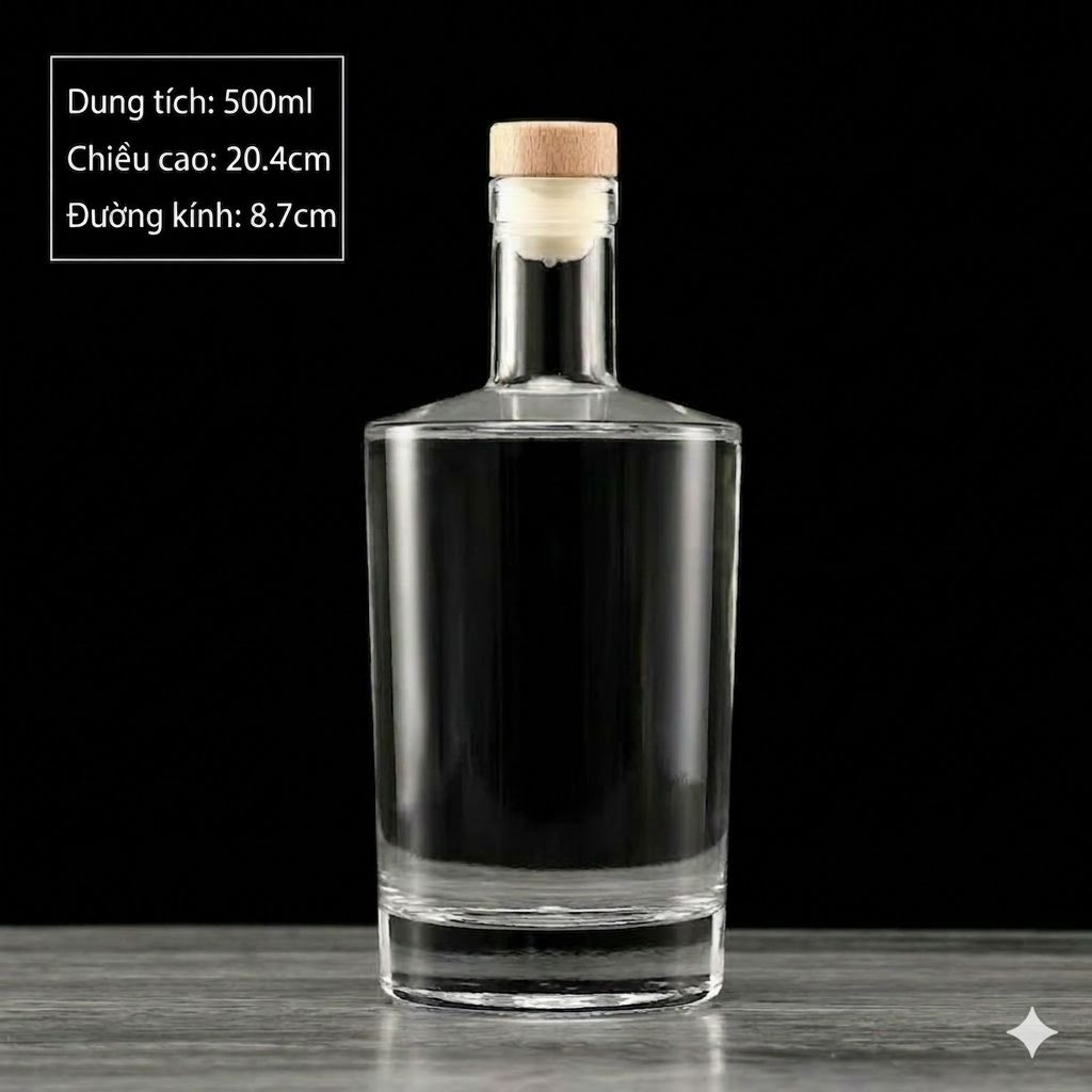 Vỏ chai thủy tinh siêu trong tròn vai vuông dung tích 500, 750ml sang trọng. TVV