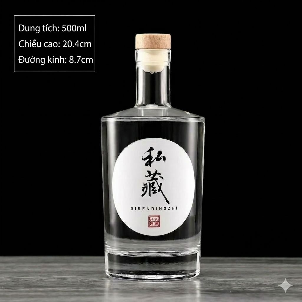Vỏ chai thủy tinh siêu trong tròn vai vuông dung tích 500, 750ml sang trọng. TVV