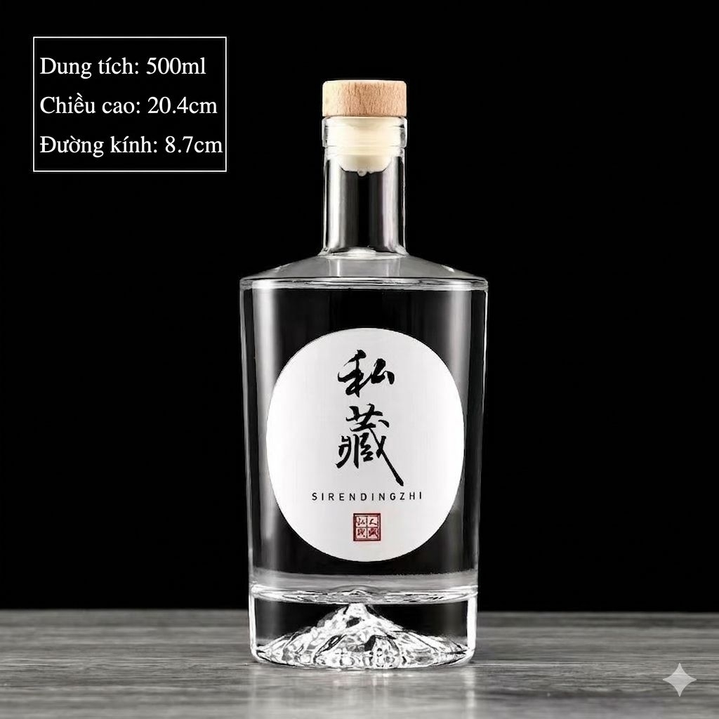 Vỏ chai thủy tinh siêu trong tròn vai vuông dung tích 500, 750ml sang trọng. TVV