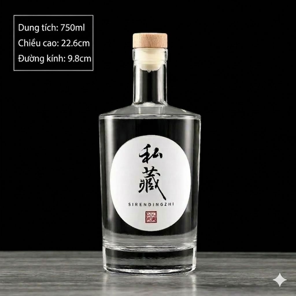 Vỏ chai thủy tinh siêu trong tròn vai vuông dung tích 500, 750ml sang trọng. TVV