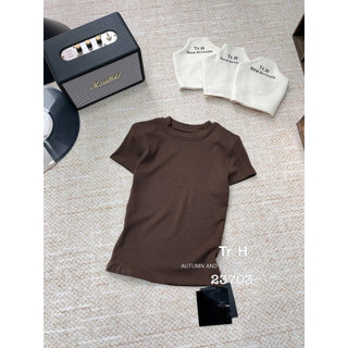 Áo thun cotton cổ tròn cộc tay có đệm vai form ôm (Hàng QC -WU33) #23703