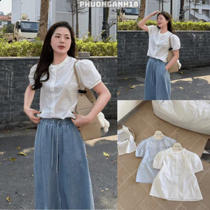 Áo Sơmi tay bồng cổ tròn cộc tay viền bèo hàng QC 6249 A091 phuonganh18