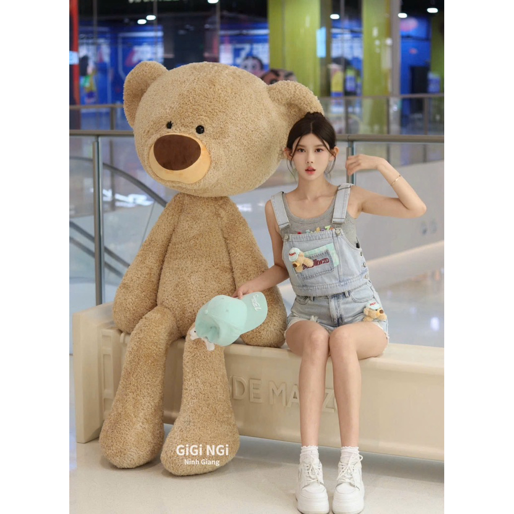 Set áo yếm quần sooc jeans rách 13DMZ đính gấu bông