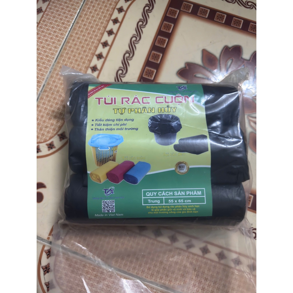 Combo 3-6-9-12 Cuộn Túi Đựng Rác Tự Hủy Sinh Học Kích Thước 55x65cm Tiện Lợi Đa Năng