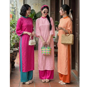 Set Áo Dài Cách Tân Dáng Suông Gấm Hoa – Áo Dài Nữ Thiết Kế Phối Màu Đối Lập Thời Thượng (Kèm Quần Lụa) T1608G