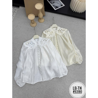 Áo sơ mi tơ xước pha ren cúc bọc #93180