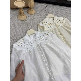 Áo sơ mi tơ xước pha ren cúc bọc #93180