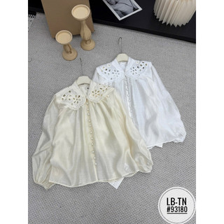 Áo sơ mi tơ xước pha ren cúc bọc #93180