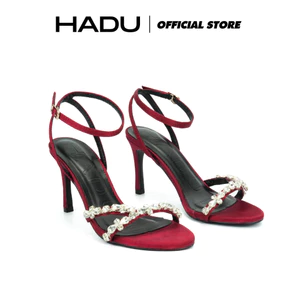 Giày Cao Gót 7P Quai Chữ V Đính Đá HADU MM966 Giày Sandal Cưới Đi Tiệc Chất Satin Cao Cấp BH 12T