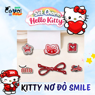 Set Charm Kitty Nơ Đỏ Smile Dễ Thương – Charm Mèo Cute