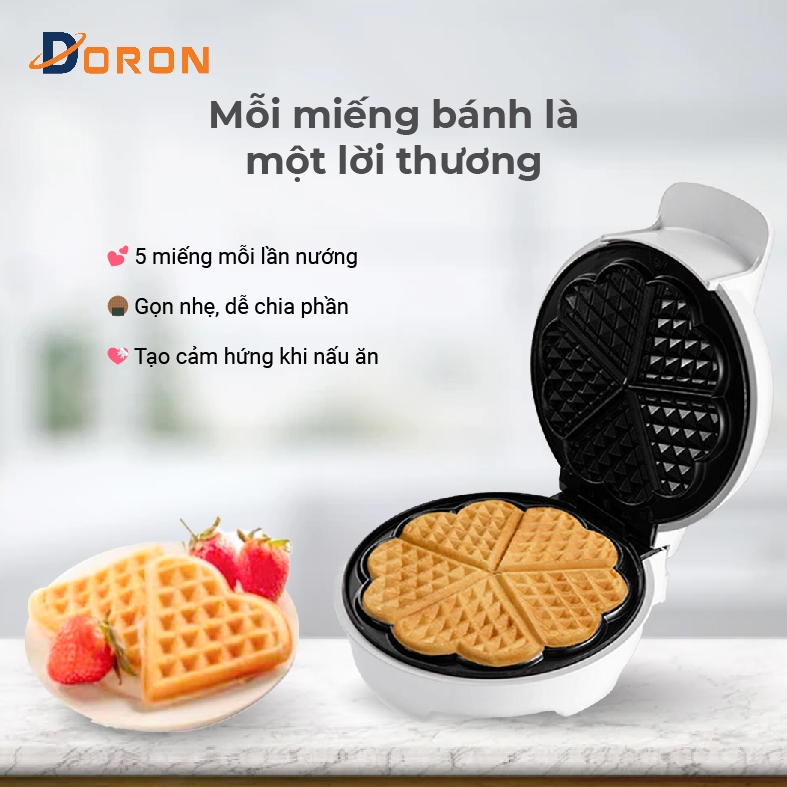 Máy làm bánh waffle, máy làm bánh tổ ong DORON 1200W làm nóng nhanh, bánh chín đều 2 mặt