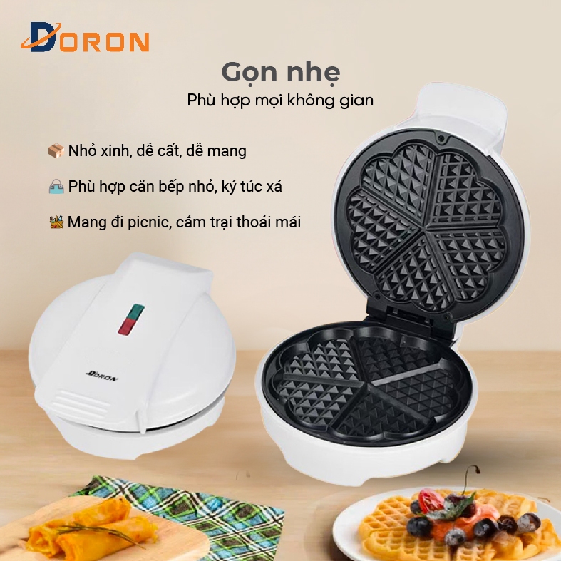 Máy làm bánh waffle, máy làm bánh tổ ong DORON 1200W làm nóng nhanh, bánh chín đều 2 mặt