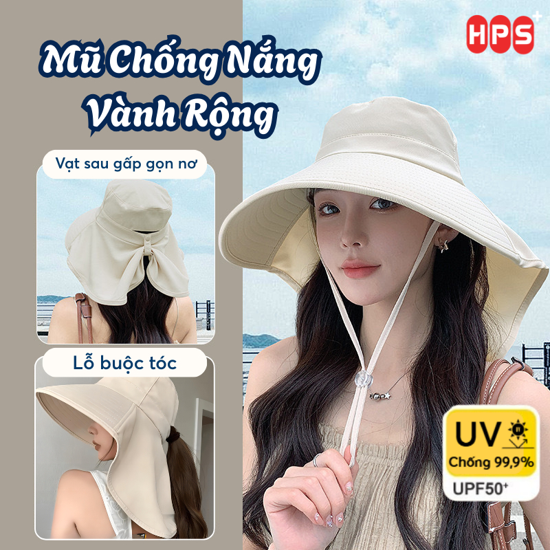 Mũ Chống Nắng Rộng Vành Tích Hợp Khăn Choàng Bảo Vệ Cổ Gấp Gọn Hình Nơ HPS, Nón Trùm Đầu Che Nắng Toàn Diện Chống Tia UV | BigBuy360 - bigbuy360.vn