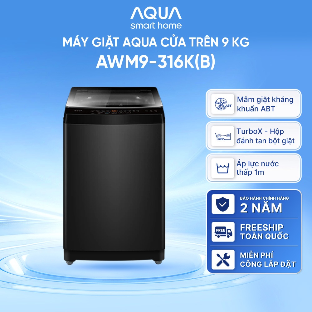 [SALE SỐC] Máy giặt Aqua 9 kg AWM9-316K(B) - Bảo hành 2 năm - Freeship toàn quốc