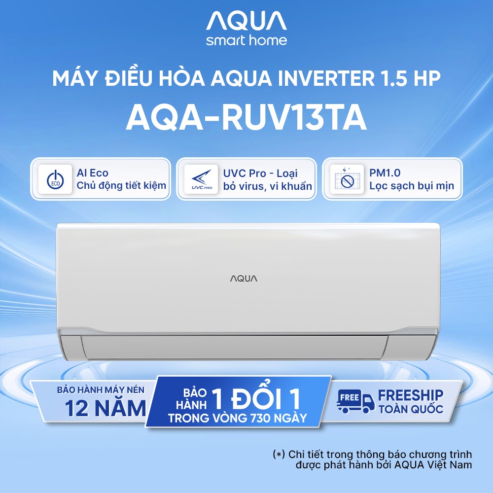 Máy lạnh / Điều hòa Aqua Inverter 1.5 HP AQA-RUV13TA - Freeship toàn quốc