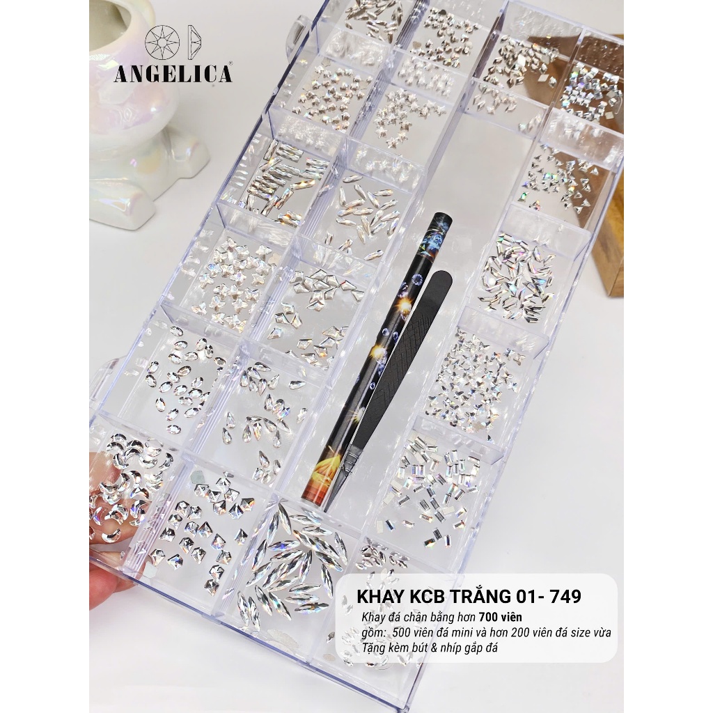 Khay Đá KCB 700 Viên Chân Bằng ANGELICA Kèm Phụ Kiện Đính Đá - Trang Trí Móng Nail KCB01-749