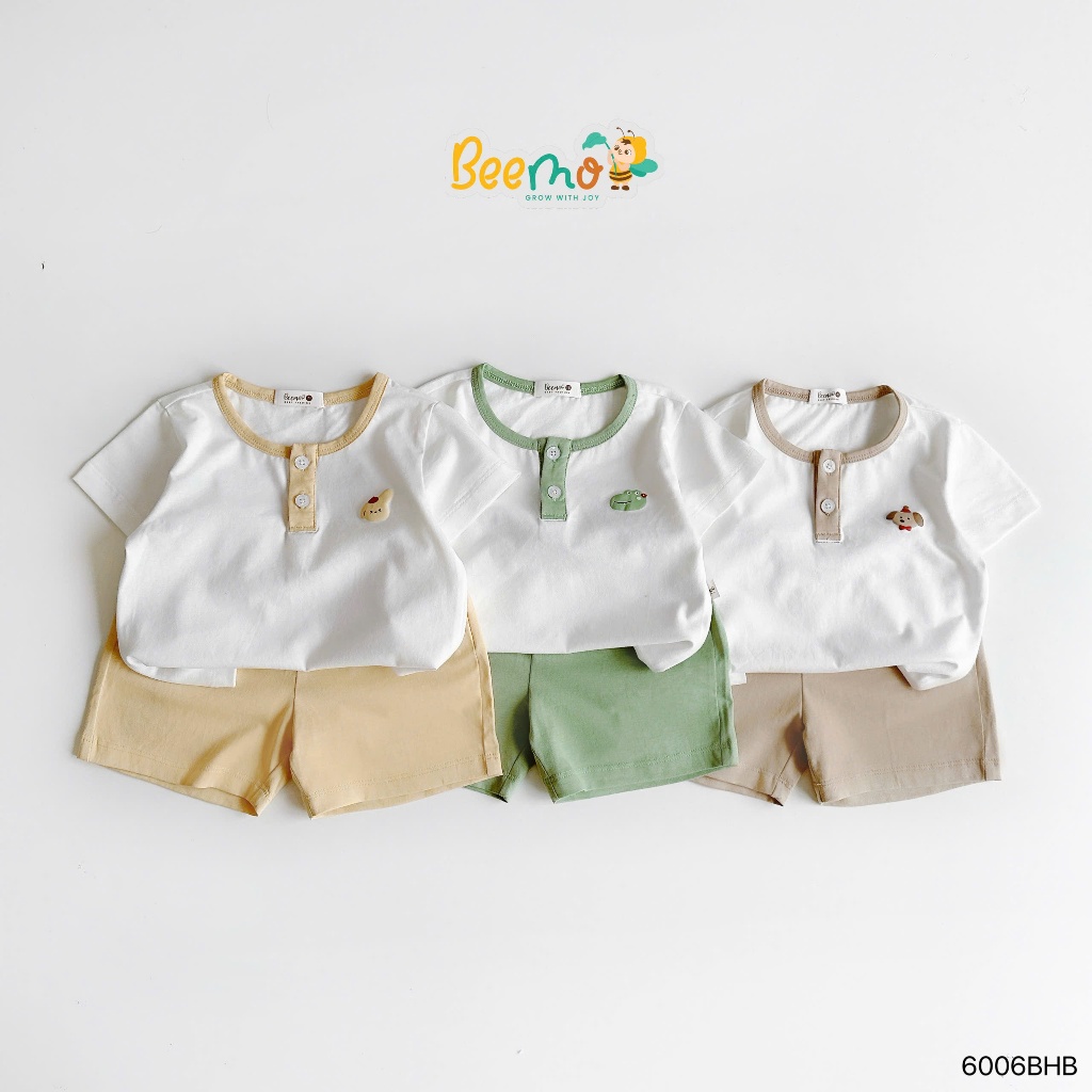 Set bộ thun cộc tay in nổi pastel cotton mềm mát cho bé, bộ thun cổ tròn bé trai in nổi hoạ tiết